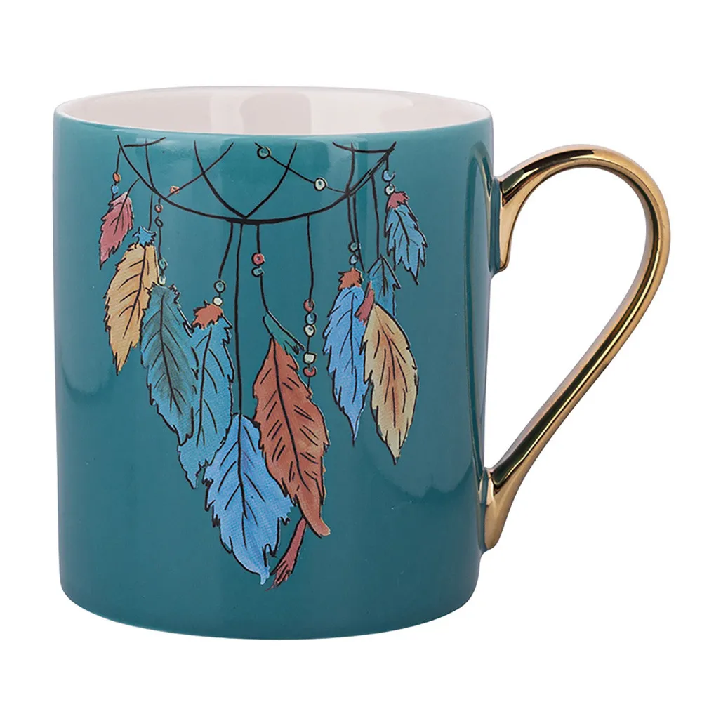 Kubki do kawy i herbaty porcelanowe Altom Design Exotic Pióra niebieski 300 ml, 6 szt.