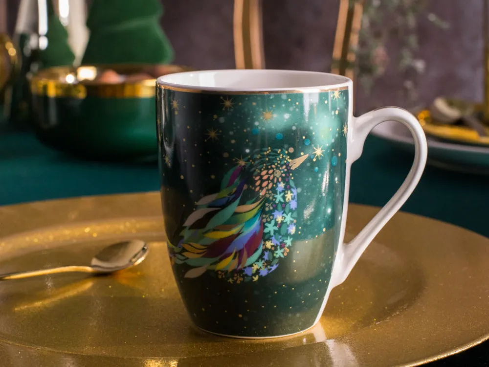 Kubek do kawy i herbaty porcelanowy święta Boże Narodzenie Altom Design Mystery Ptak 300 ml