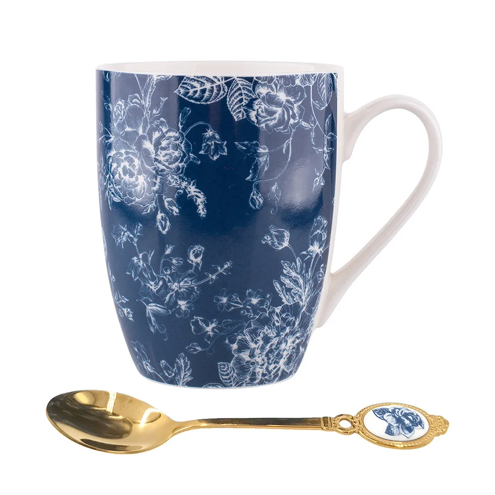 Kubek do kawy i herbaty porcelanowy z łyżeczką Altom Design Elisabeth 300 ml