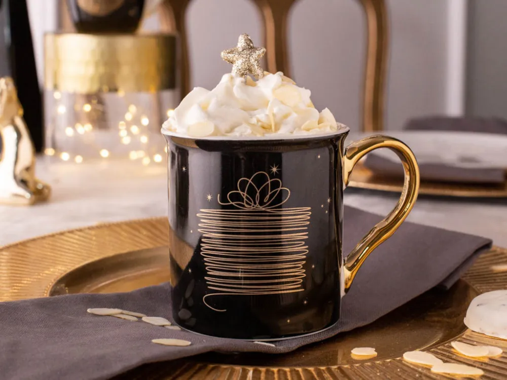 Kubek porcelanowy do kawy i herbaty świąteczny Boże Narodzenie Altom Design Golden Christmas 250 ml czarny