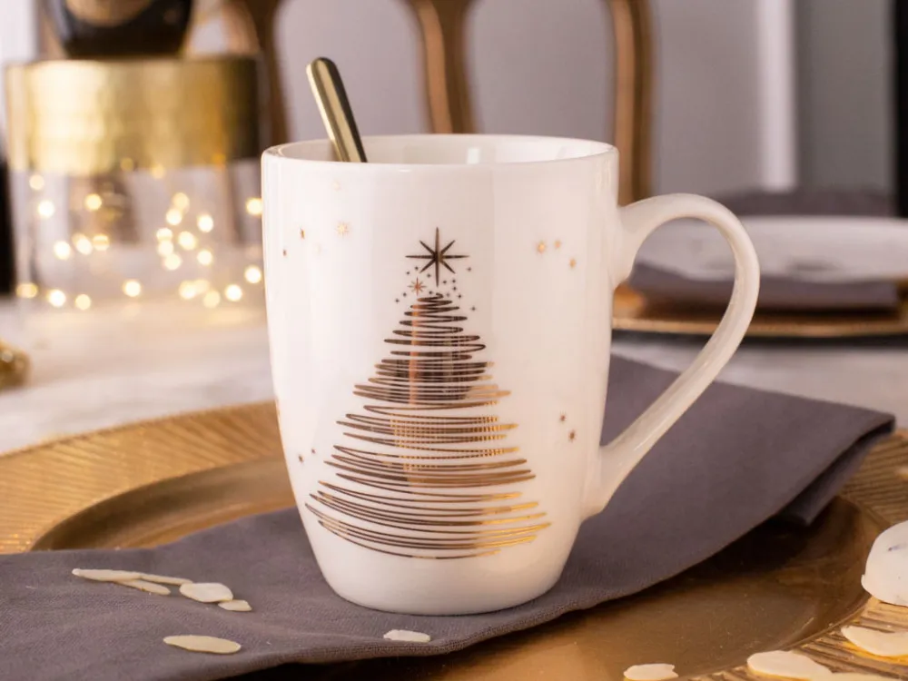 Kubek porcelanowy do kawy i herbaty świąteczny Boże Narodzenie Altom Design Golden Christmas 300 ml biały