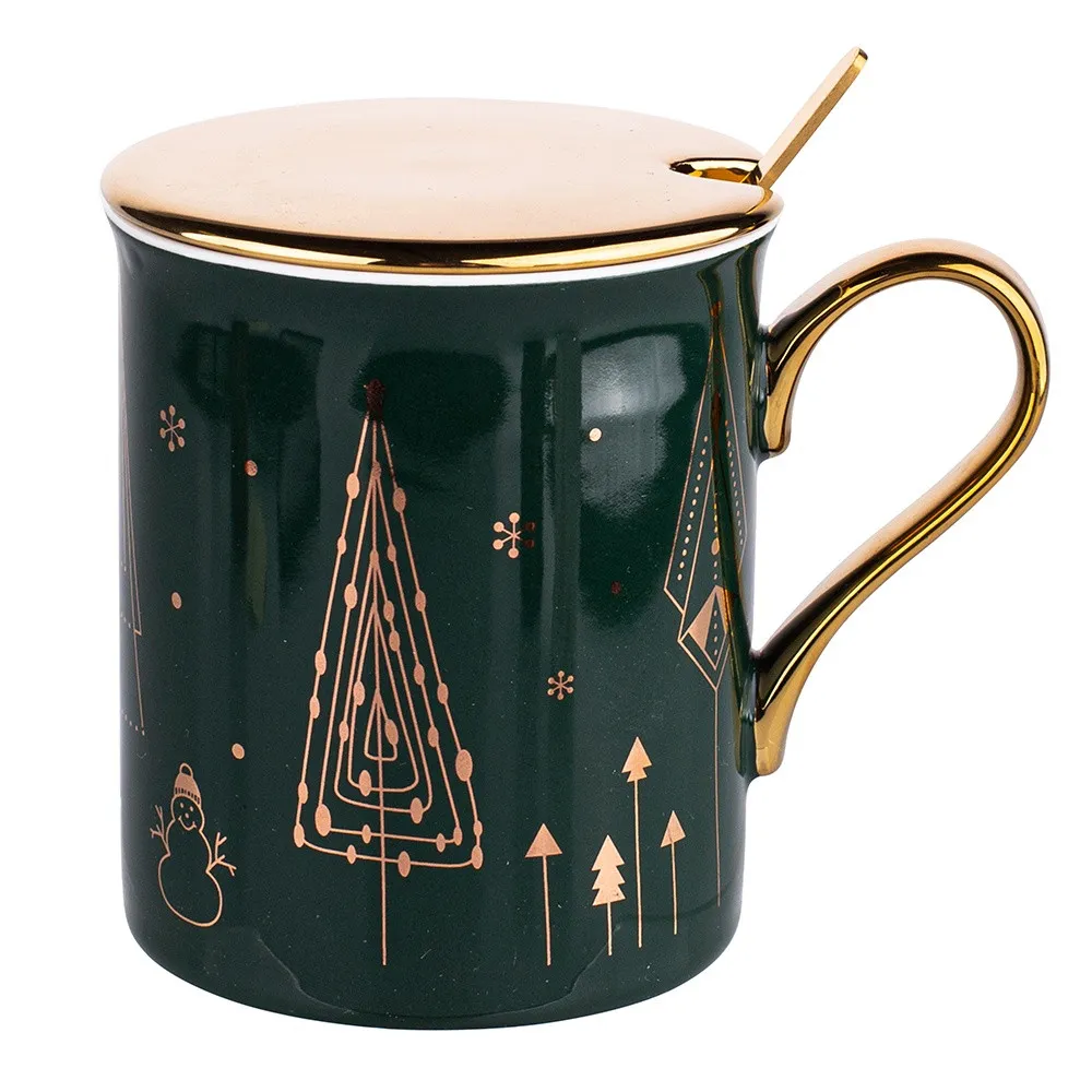 Kubek porcelanowy do kawy i herbaty świąteczny na Boże Narodzenie porcelana Altom Design Gold Tree 240 ml zielony