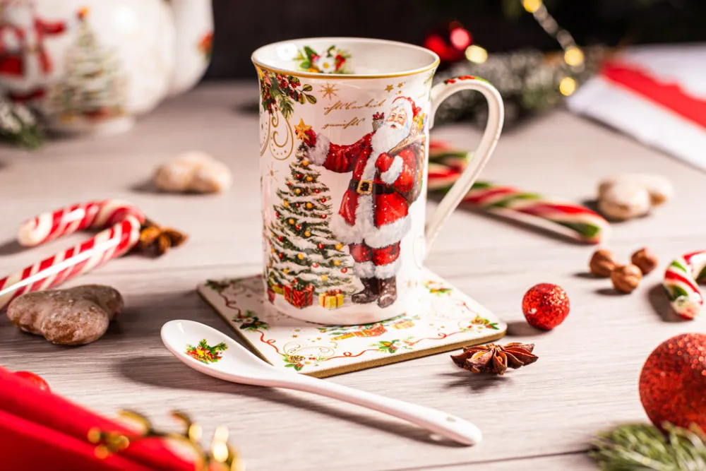 Kubek świąteczny / na Boże Narodzenie z łyżeczką i podstawką porcelana Marco Polo Magic Christmas 250 ml (opakowanie prezentowe)
