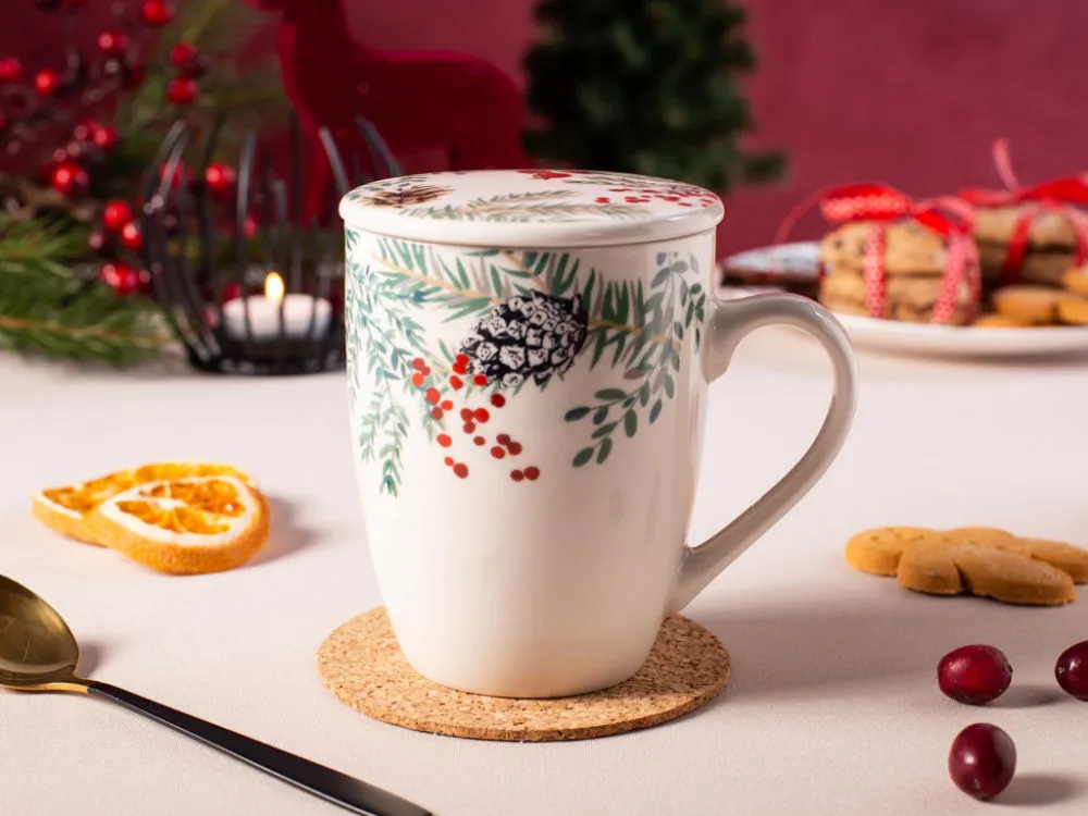 Kubek z zaparzaczem do herbaty i ziół porcelanowy święta Boże Narodzenie Altom Design Wonderland 300 ml biały
