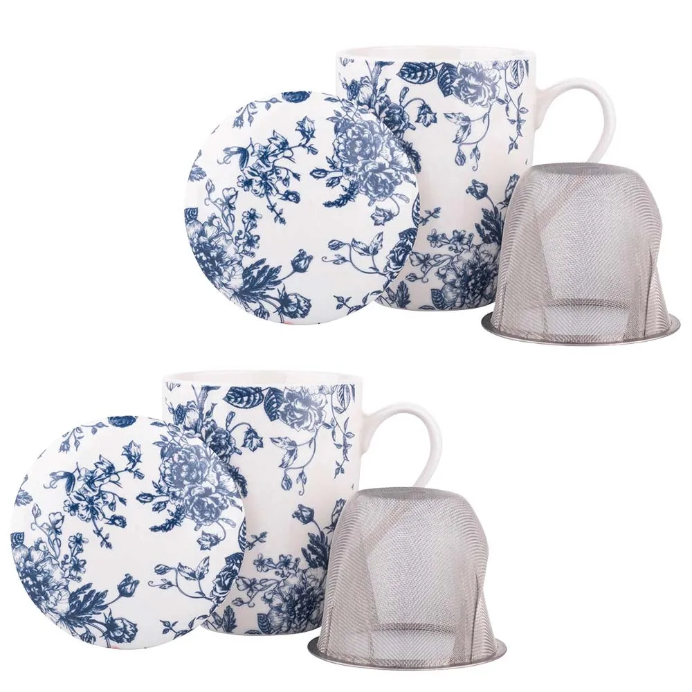 Kubki z zaparzaczem i pokrywką do herbaty i ziół porcelanowe Altom Design Elisabeth 300 ml jasne, 2 szt.