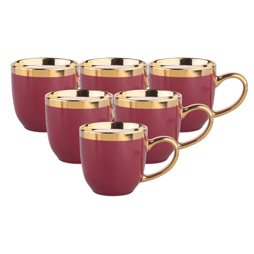 Kubki do kawy i herbaty porcelanowe Altom Design Aurora Gold Bordowa 300 ml, 6 szt.