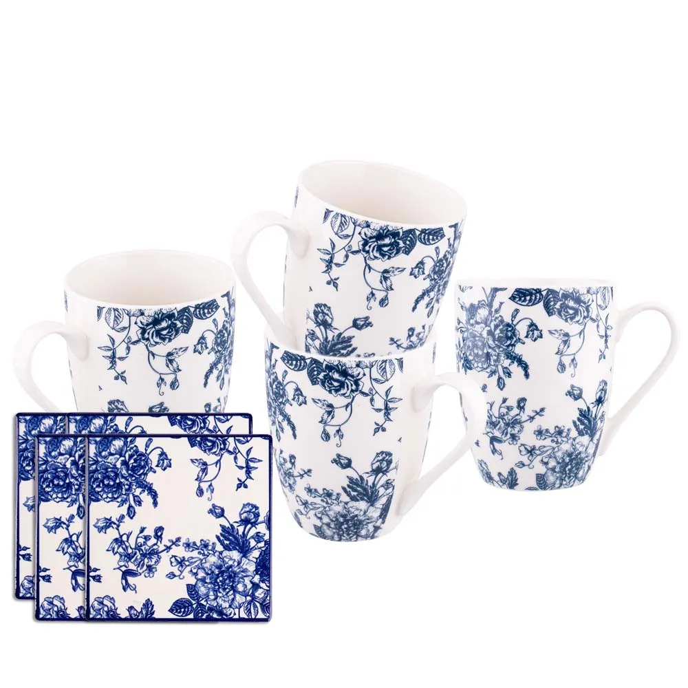 Kubki do kawy i herbaty porcelanowe i podkładki Altom Design Elisabeth, 4 szt.