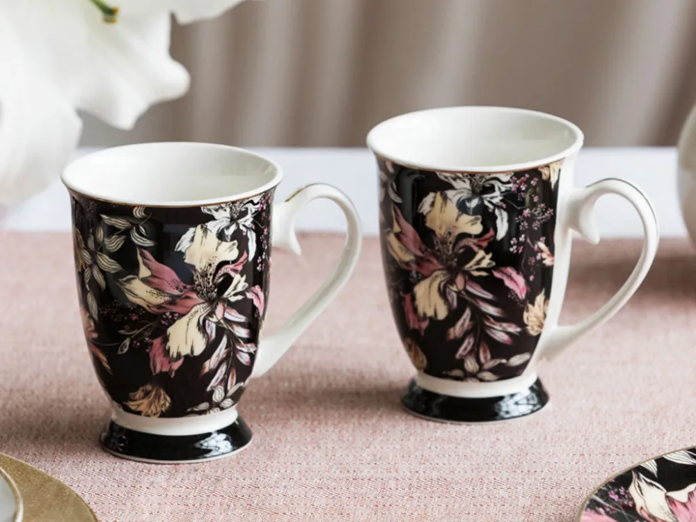 Kubki do kawy i herbaty porcelanowe Altom Design Black Lily 250 ml, 2 szt.