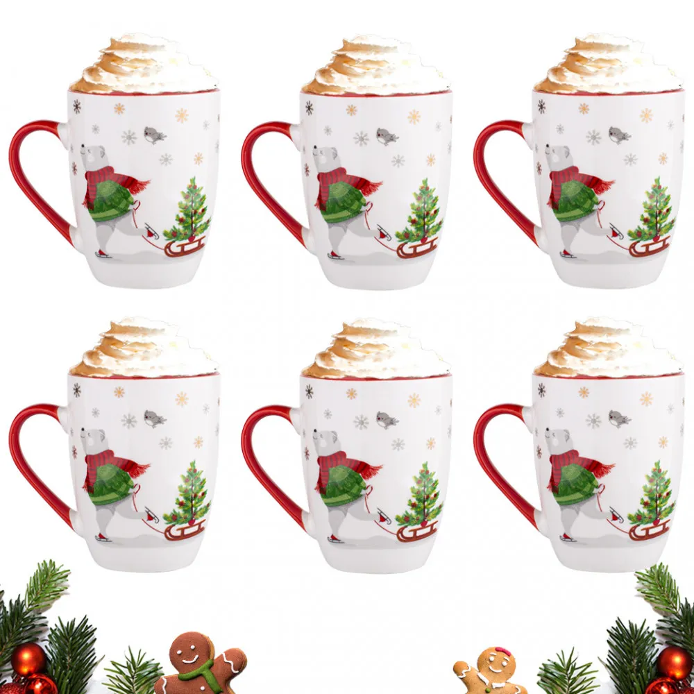Kubki do kawy i herbaty porcelanowe świąteczne Altom Design Christmas Bear czerwone 300 ml, 6 szt.