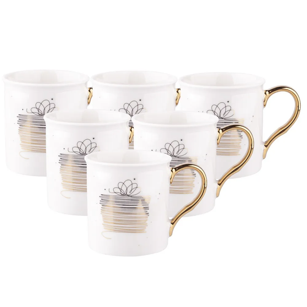 Kubki porcelanowe do kawy i herbaty świąteczne Boże Narodzenie Altom Design Golden Christmas 250 ml białe, zestaw 6 kubków