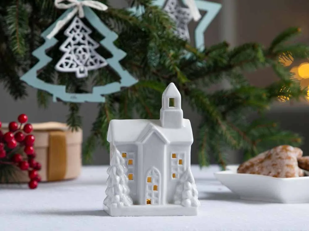 Lampion / figurka porcelana / ozdoba świąteczna Domek Altom Design LED mały