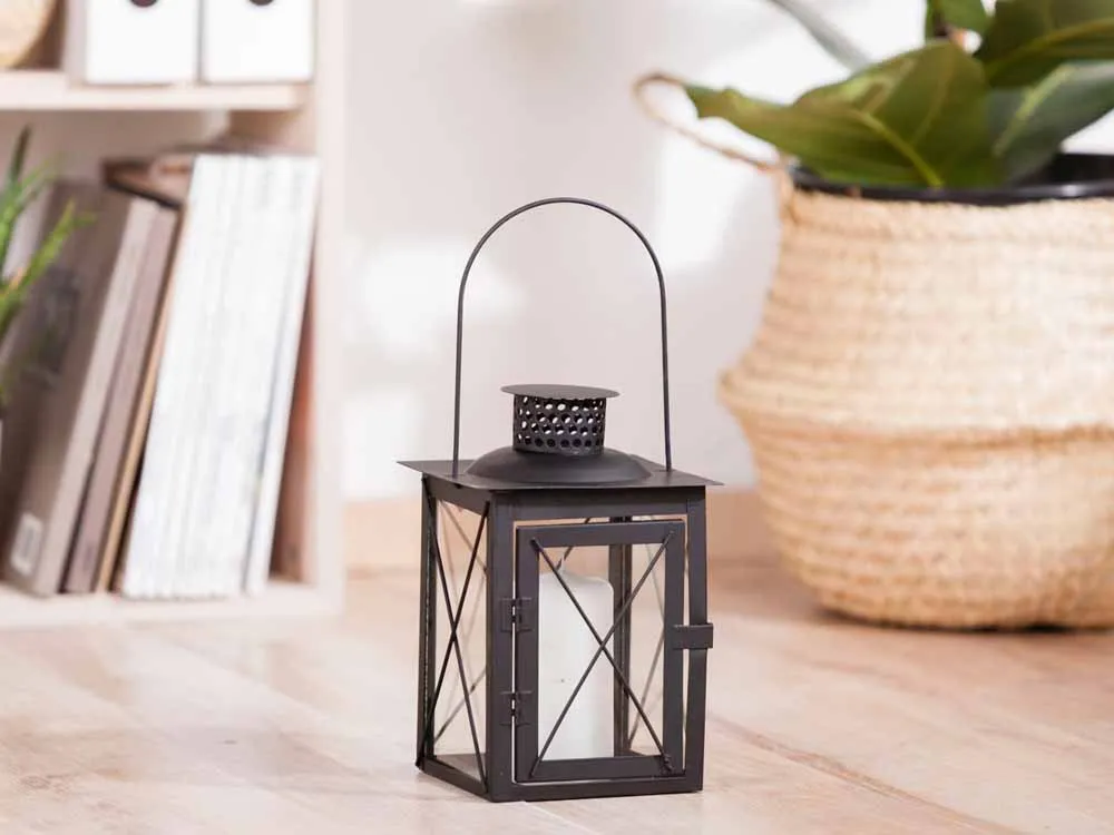 Latarenka / latarnia / lampion ozdobny wiszący metalowy Altom Design kwadratowa czarna 20 cm