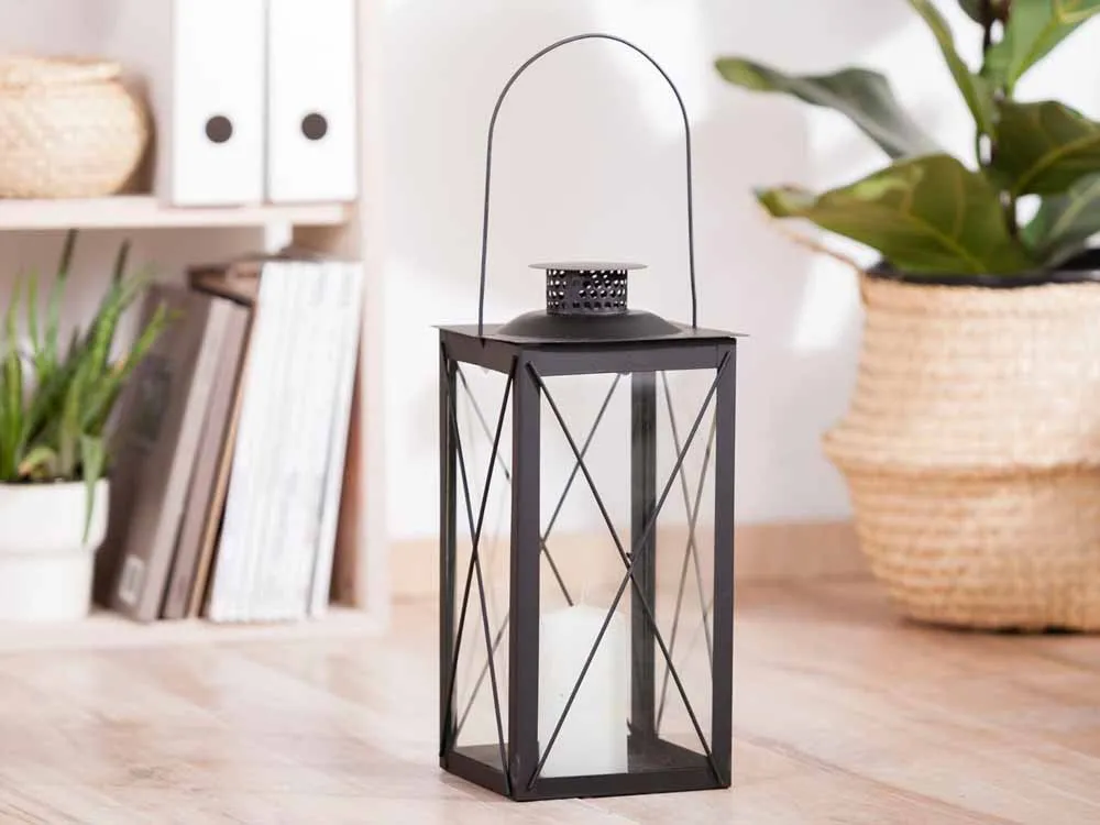 Latarenka / latarnia/ lampion ozdobny wiszący metalowy Altom Design kwadratowa czarna 34,5 cm