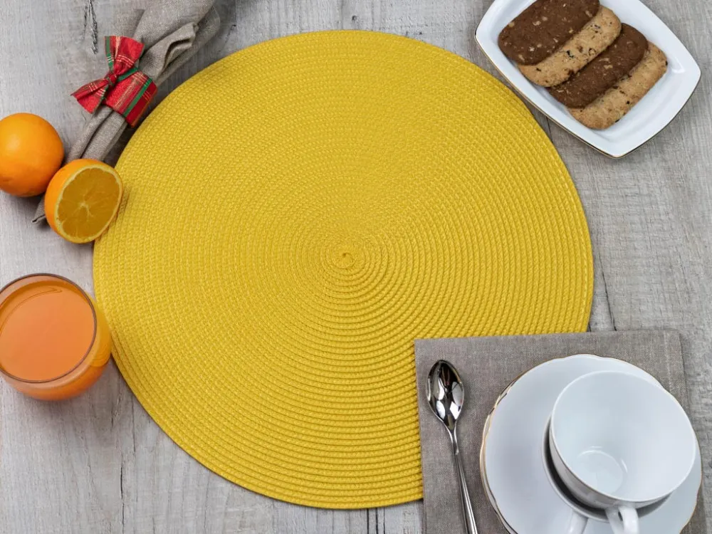 Podkładka / mata na stół słomkowa okrągła Altom Design Żółta 38 cm