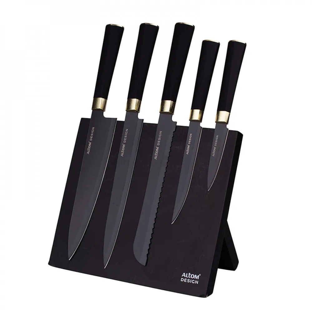 Noże kuchenne z listwą magnetyczną Altom Design czarne, zestaw 5 noży