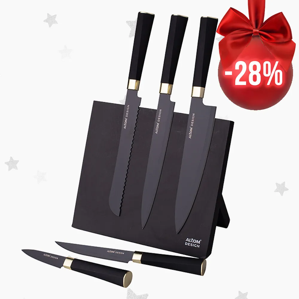 Noże kuchenne z listwą magnetyczną Altom Design czarne, zestaw 5 noży