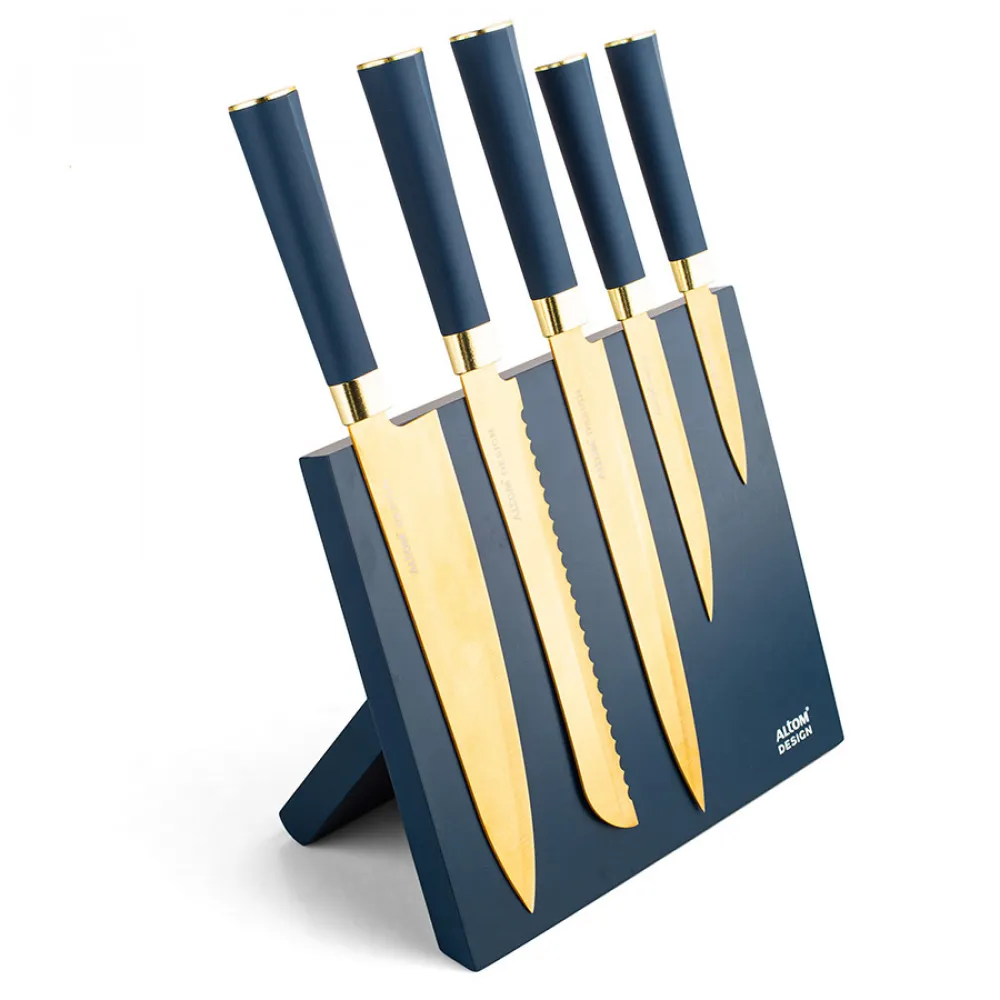 Noże kuchenne z listwą magnetyczną Altom Design złote, zestaw 5 noży