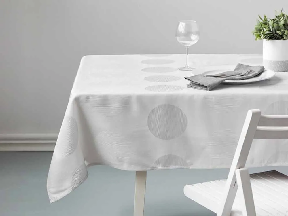 Obrus na stół kremowy Altom Design Jasne Kółka 180 x 140 cm