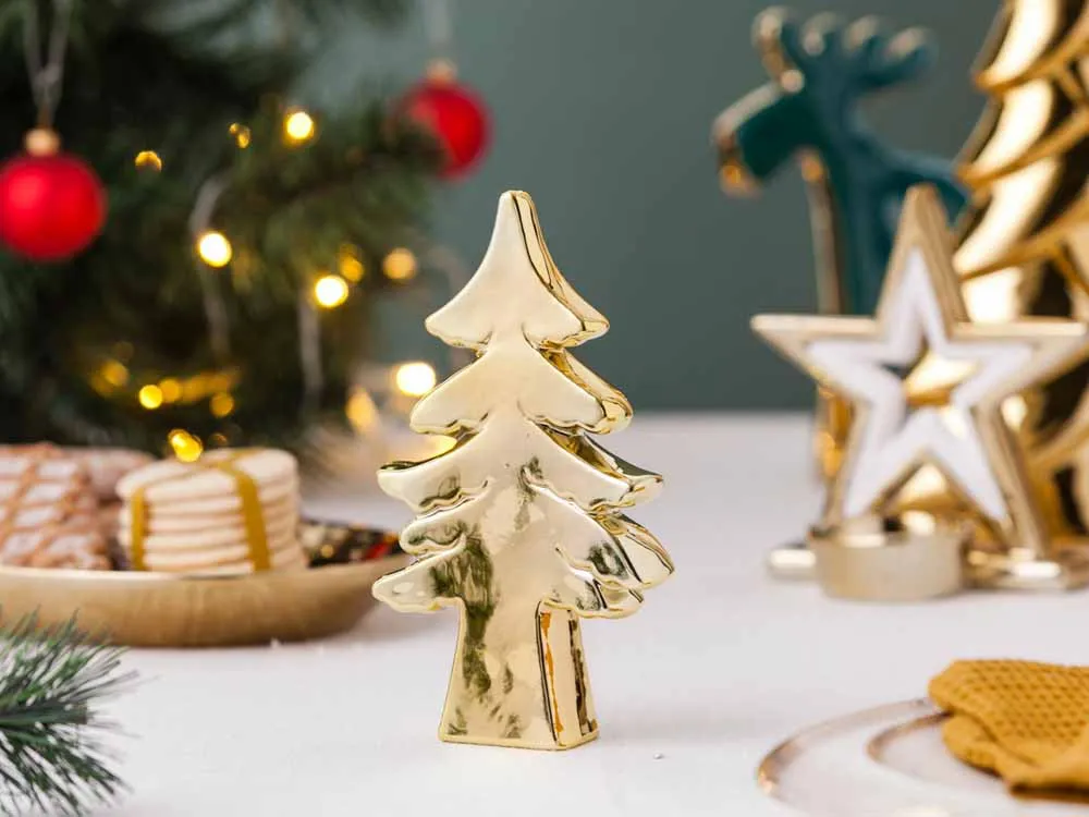Figurka / ozdoba dekoracja świąteczna ceramiczna na Boże Narodzenie Altom Design Choinka Złota 16 cm
