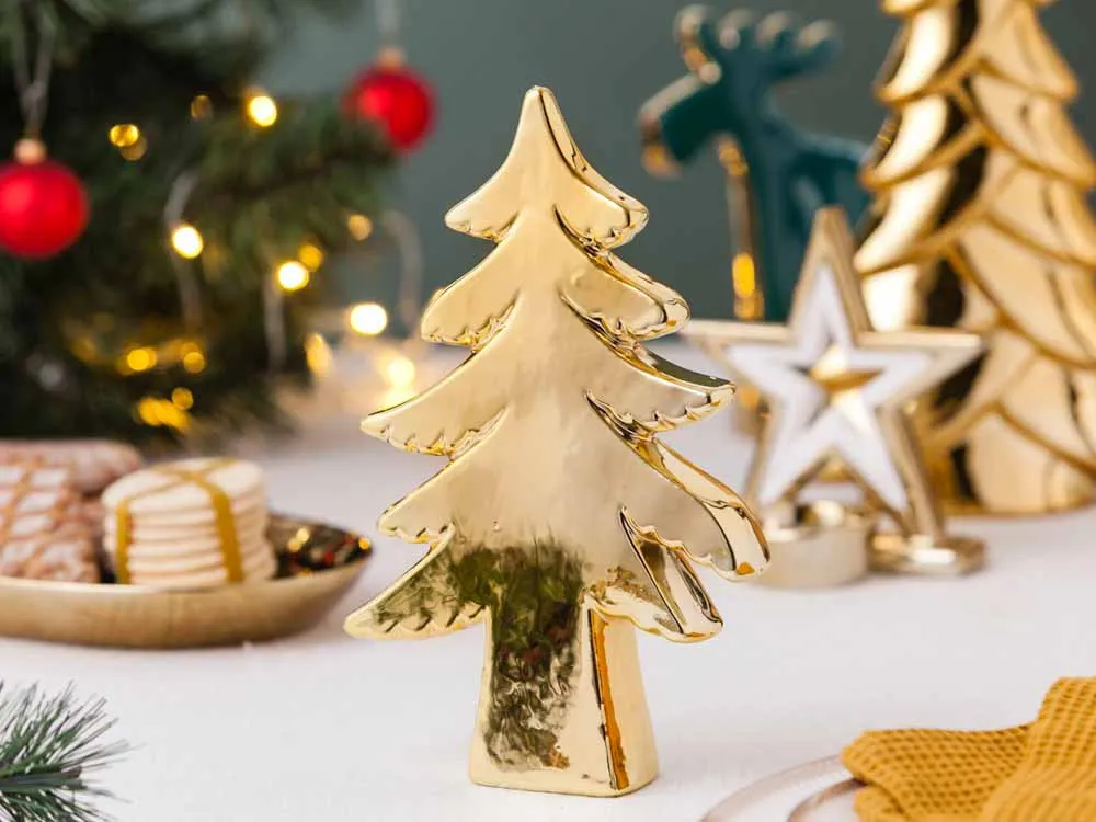 Figurka / ozdoba dekoracja świąteczna ceramiczna na Boże Narodzenie Altom Design Choinka Złota 22 cm