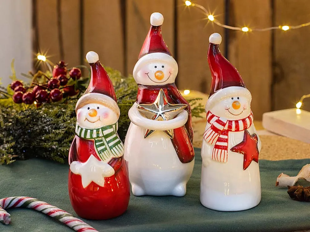 Ozdoby / dekoracje świąteczne / figurki dekoracyjne święta Boże Narodzenie Altom Design Bałwanki w czapce, zestaw 3 figurek