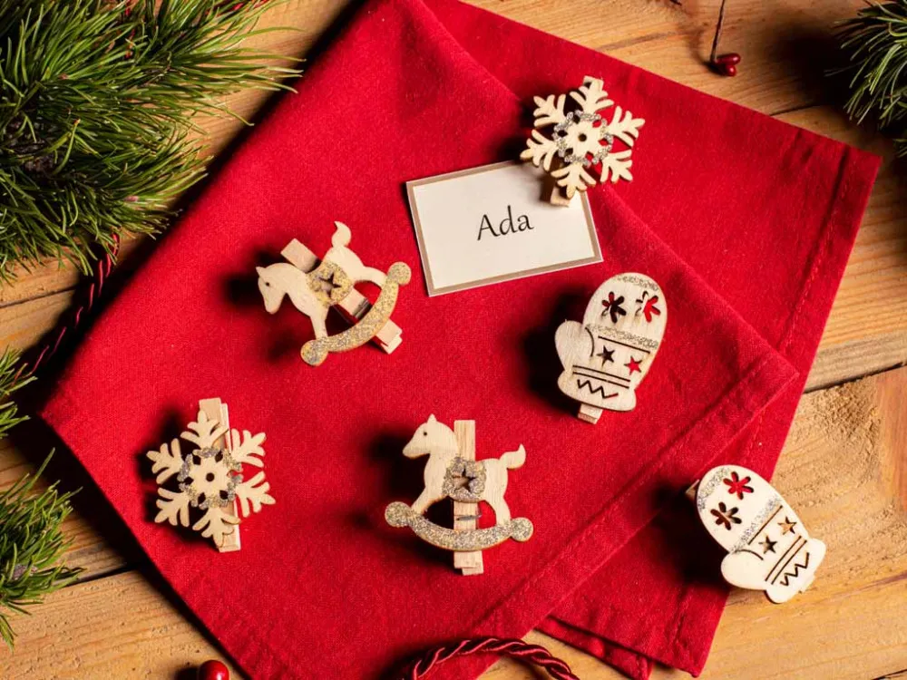 Ozdoby na choinkę / zawieszki choinkowe dekoracje świąteczne drewniane Boże Narodzenie Altom Design (komplet 6 szt.)