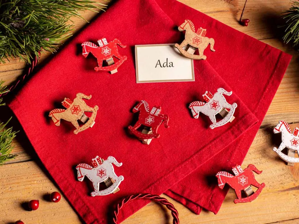 Ozdoby na choinkę / zawieszki choinkowe dekoracje świąteczne drewniane Boże Narodzenie Altom Design "Koniki" (komplet 8 szt.)