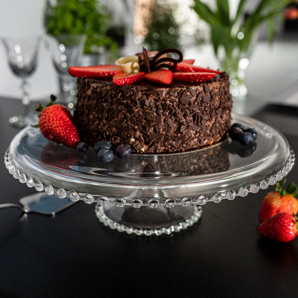Patera na ciasto i tort na nóżce szklana Huta Jasło 32 cm