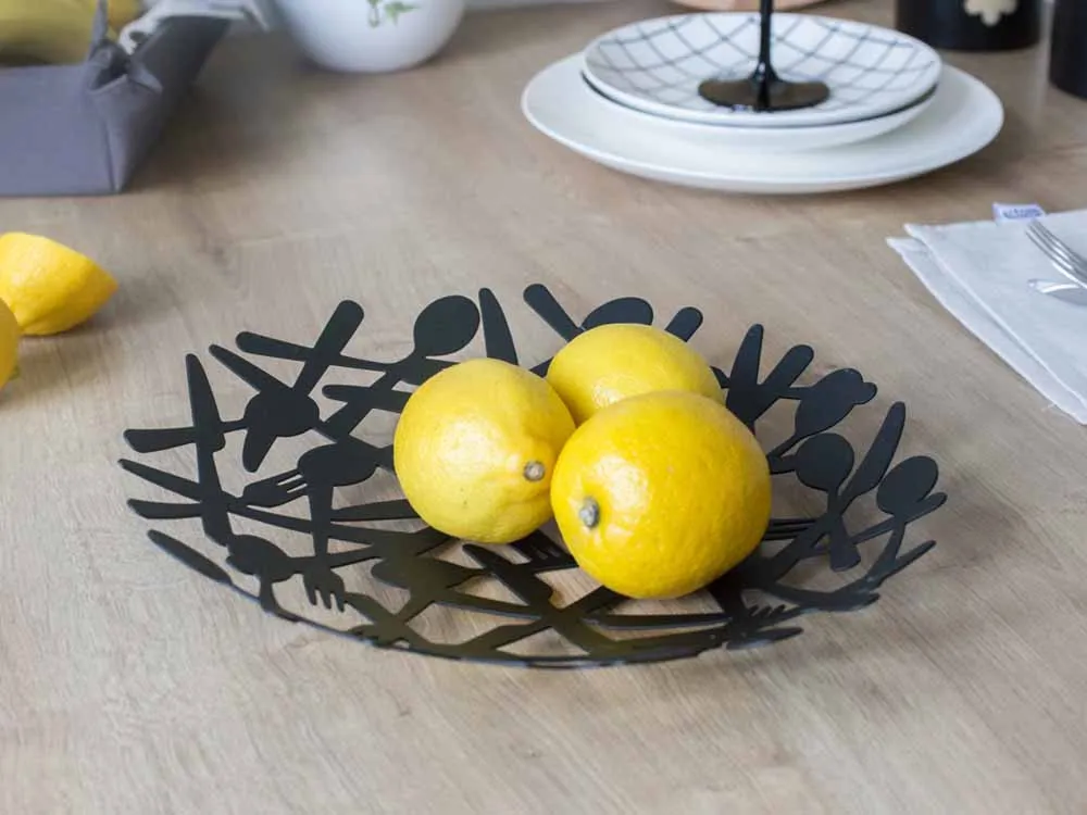 Patera na owoce / pieczywo metalowa Altom Design Sztućce Czarna 29 cm