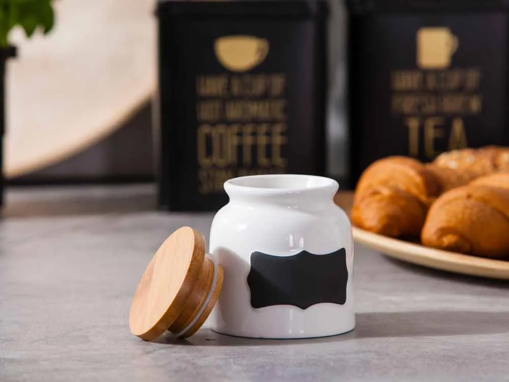 Pojemnik / słoik do przechowywania kawy, herbaty, cukru, produktów sypkich porcelanowy z bambusową pokrywką Altom Design 200 ml 