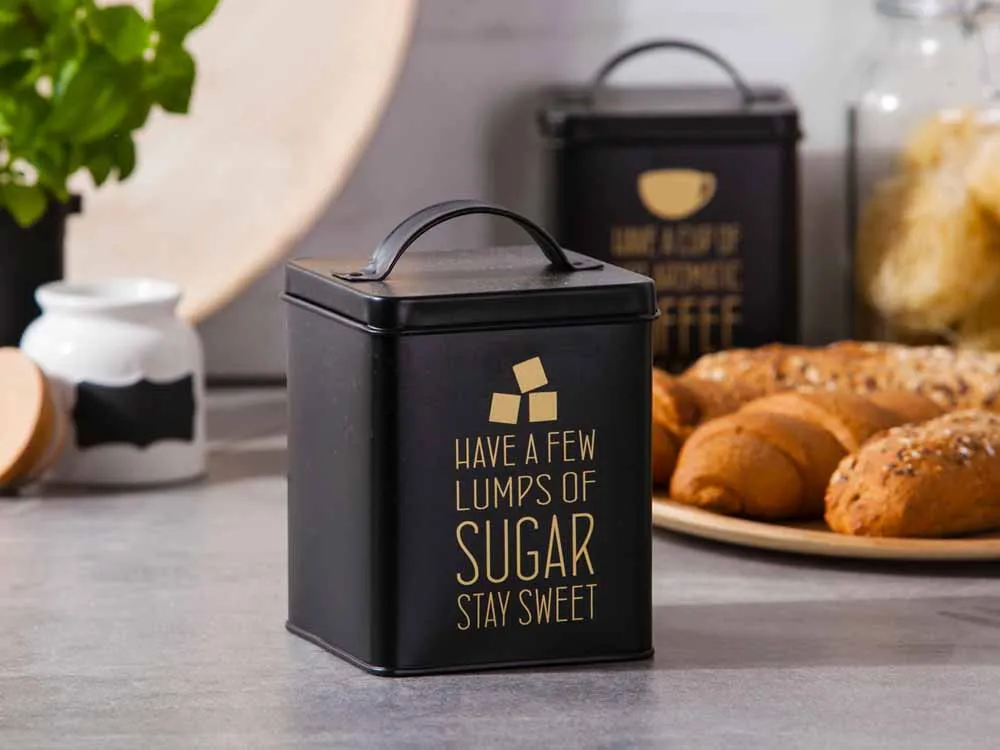 Puszka / pojemnik kuchenny na cukier, kawę, herbatę i produkty sypkie Altom Design Sugar matowy Złote Napisy 11 x 14 cm