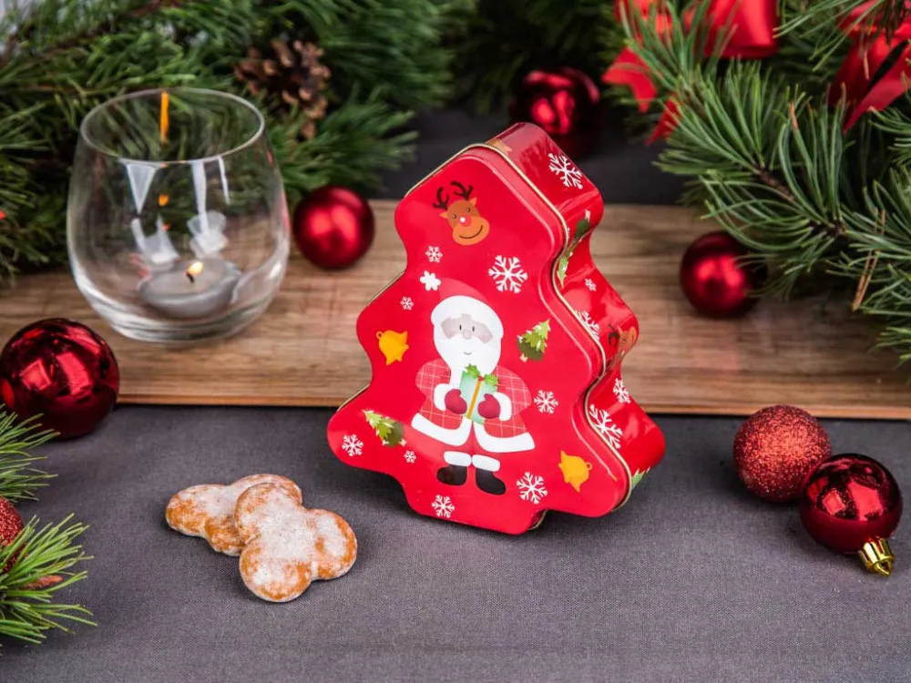 Puszka na ciasteczka i pierniki świąteczna Altom Design Boże Narodzenie Choinka, dekoracja Mikołaj 12,5 x 15 x 5 cm
