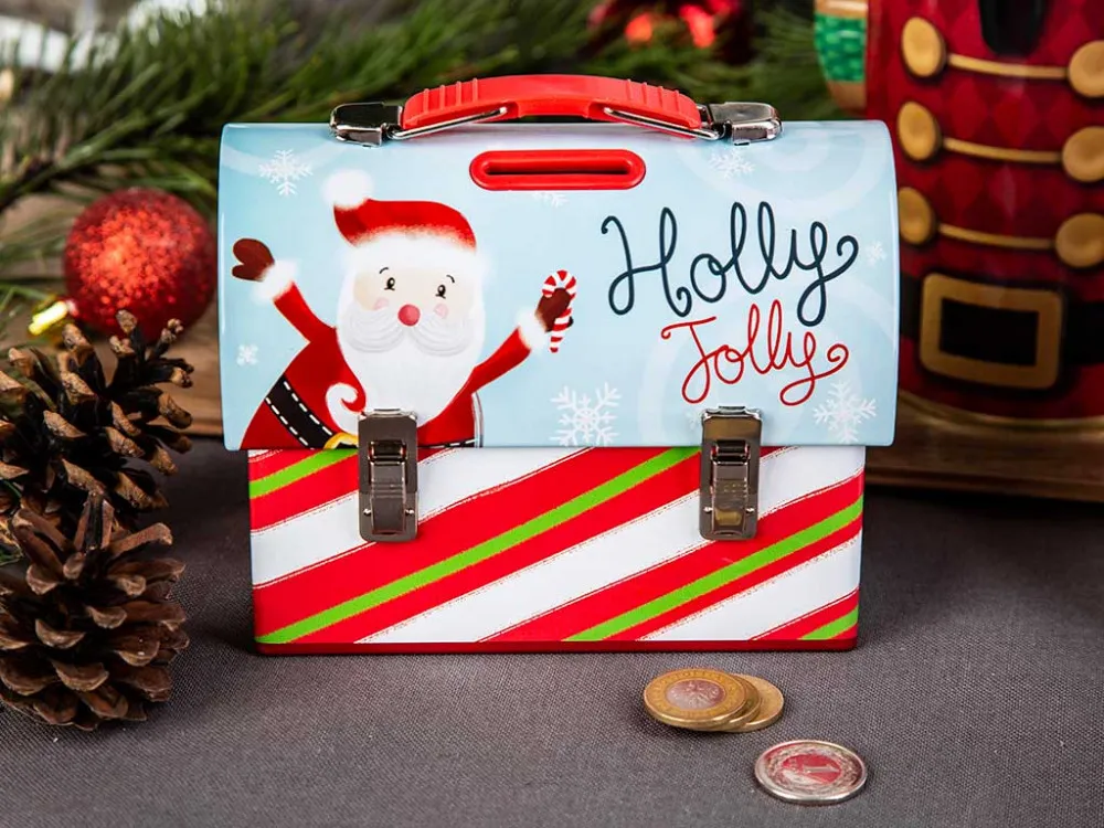 Puszka skarbonka świąteczna / kuferek z uchwytem Altom Design Boże Narodzenie, dekoracja Mikołaj 14 x 7 x 10,5 cm