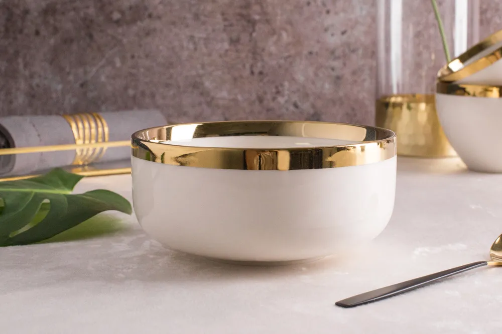 Miska salaterka porcelanowa Altom Design Aurora Gold Kremowa 14 cm
