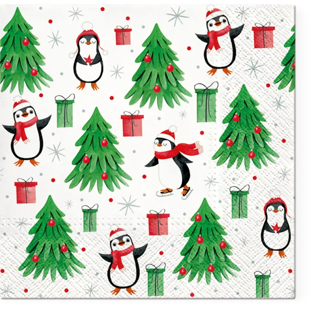 Serwetki papierowe świąteczne AKU Boże Narodzenie, dekoracja Pingwiny 33 x 33 cm