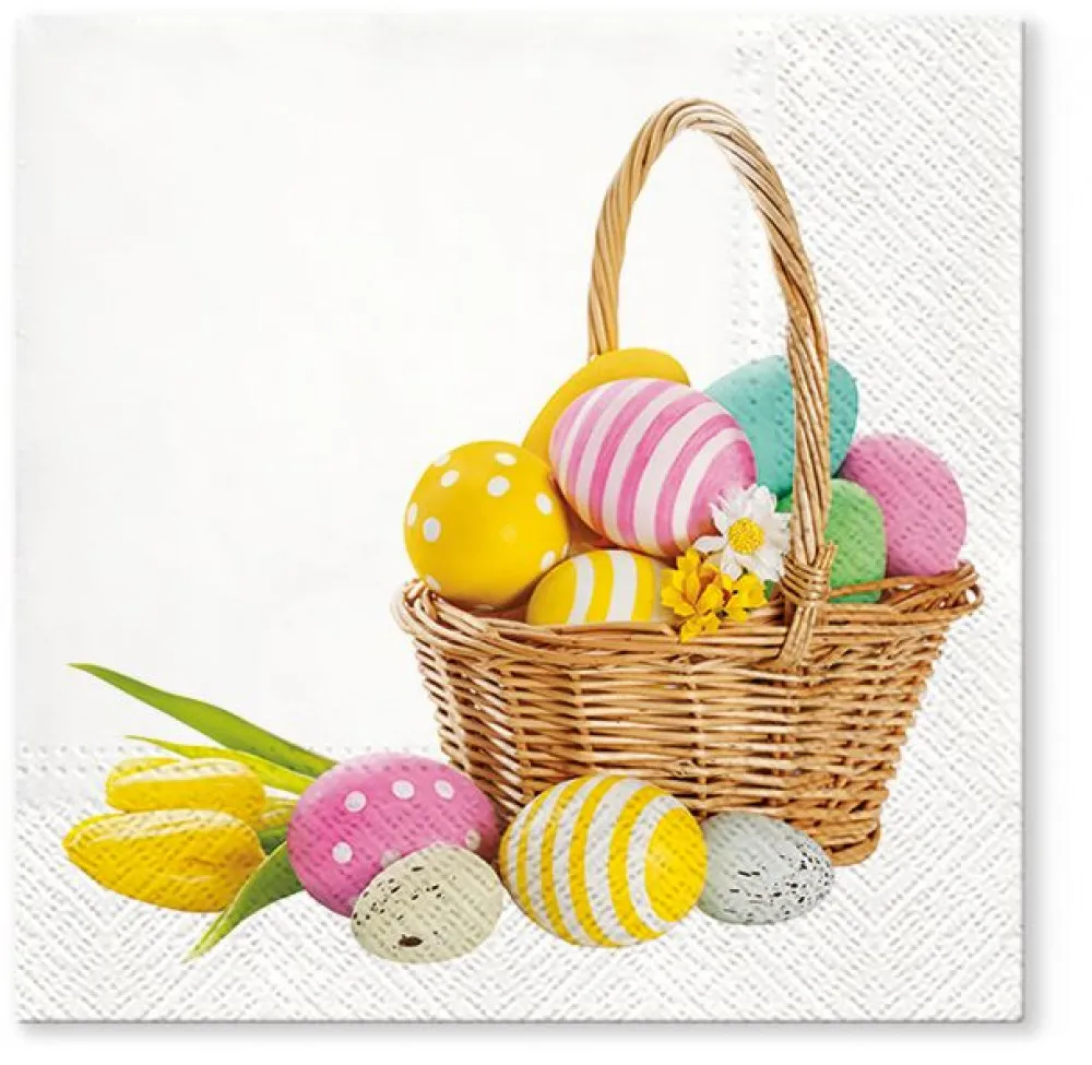 Serwetki papierowe świąteczne AKU Wielkanoc Jajka w koszyczku 33 x 33 cm (20 sztuk)
