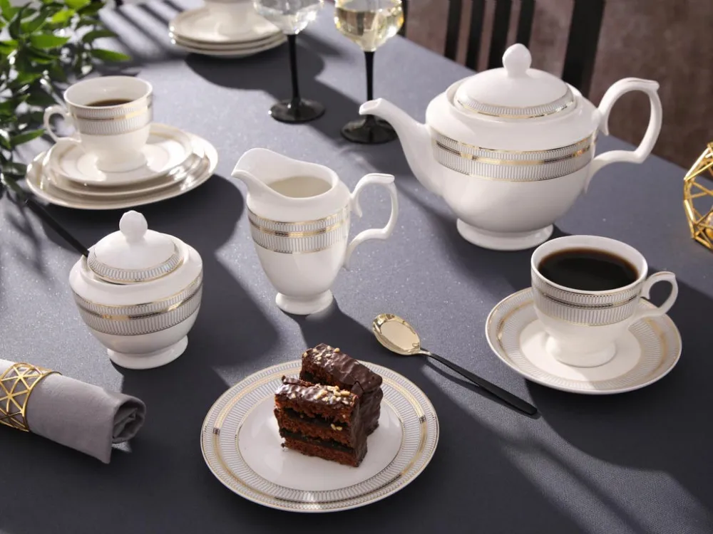 Serwis kawowy porcelanowy MariaPaula Ecru Astoria Karolina kremowy na 12 osób (39 el.)