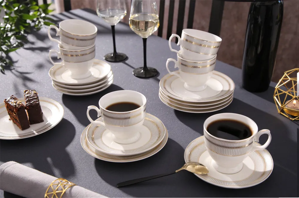 Serwis kawowy porcelanowy MariaPaula Ecru Astoria Karolina kremowy na 6 osób (18 el.)