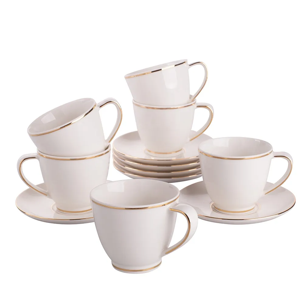 Serwis / zestaw kawowy dla 6 osób porcelana MariaPaula Nova Ecru Złota Linia kremowy (12 elementów)