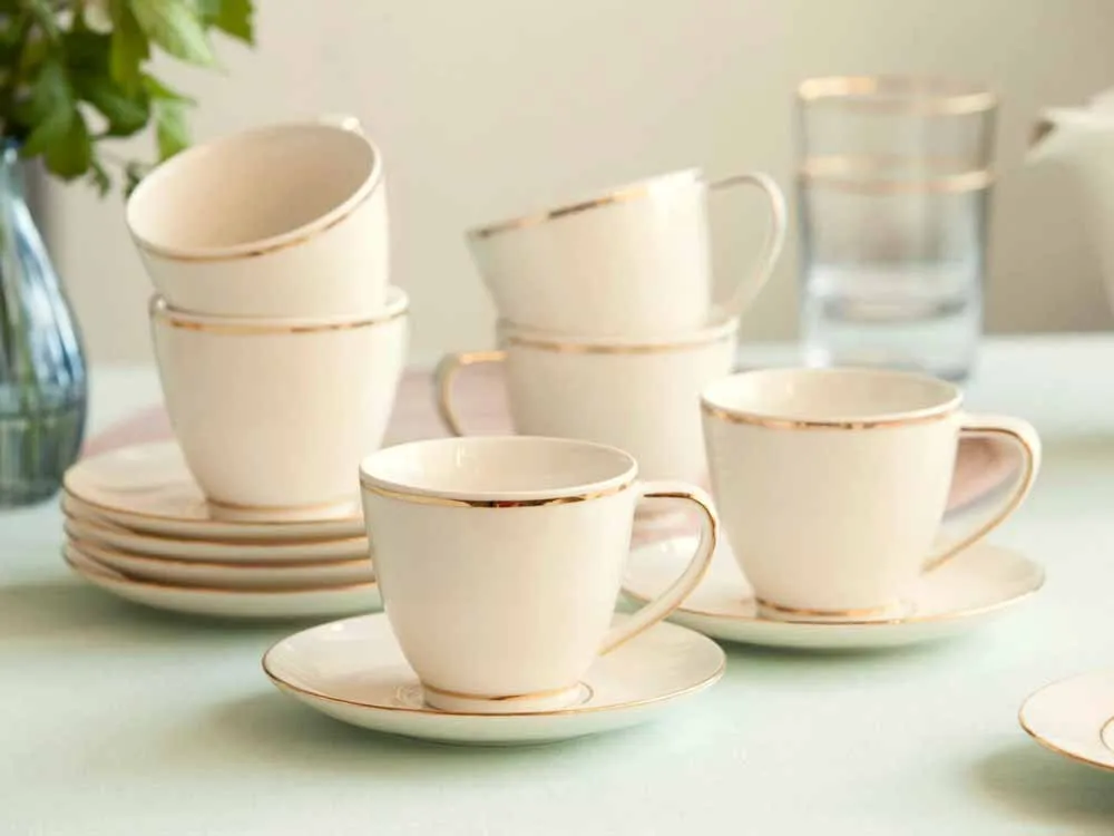 Serwis / zestaw kawowy dla 6 osób porcelana MariaPaula Nova Ecru Złota Linia kremowy (12 elementów)