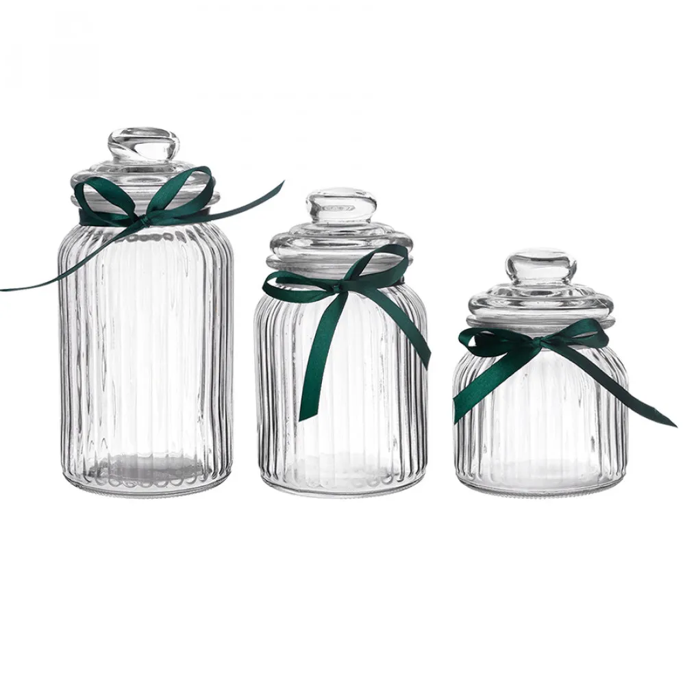 Słoiki / pojemniki szklane do przechowywania żywności Altom Design z zieloną kokardką, zestaw 3 słoików