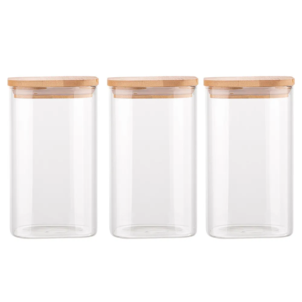 Słoiki pojemniki szklane na produkty sypkie z bambusowymi pokrywkami Altom Design 1350 ml, 3 szt.