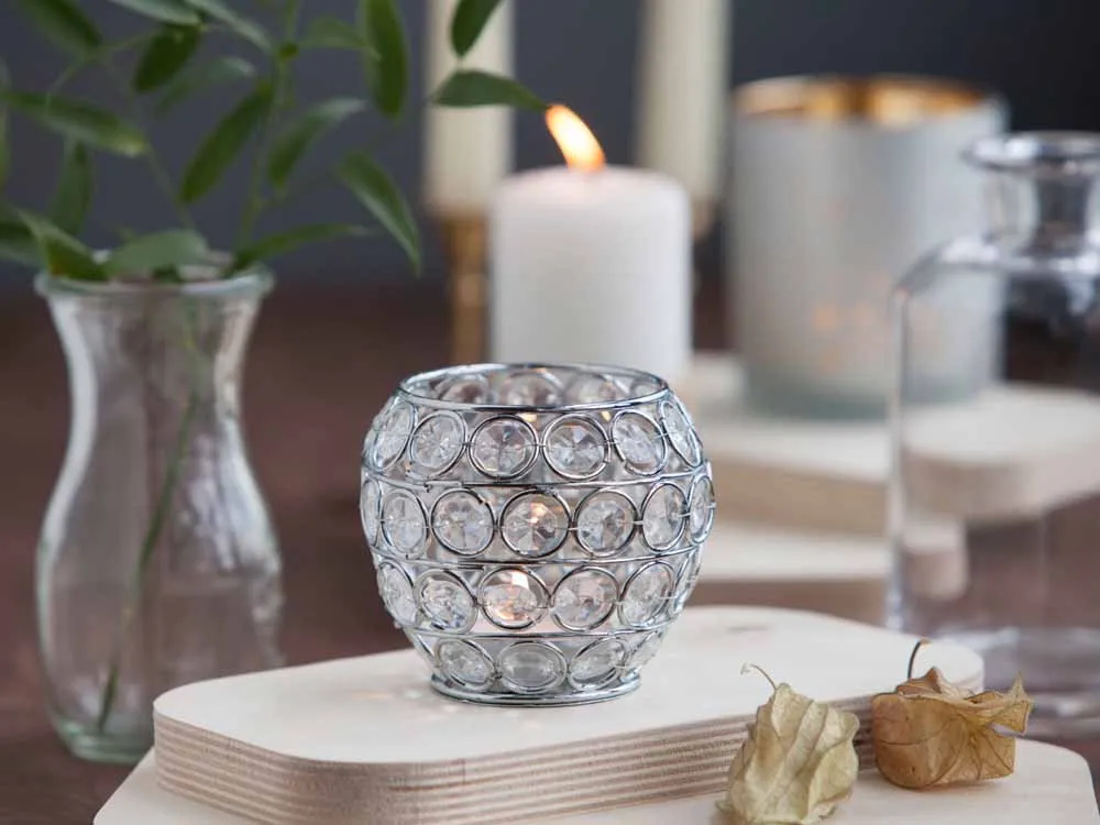 Świecznik ozdobny kula z kryształkami na tealight / podgrzewacze Altom Design 8,5 cm