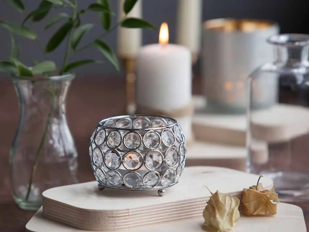 Świecznik ozdobny kula z kryształkami na tealight / podgrzewacze Altom Design 9,5 cm