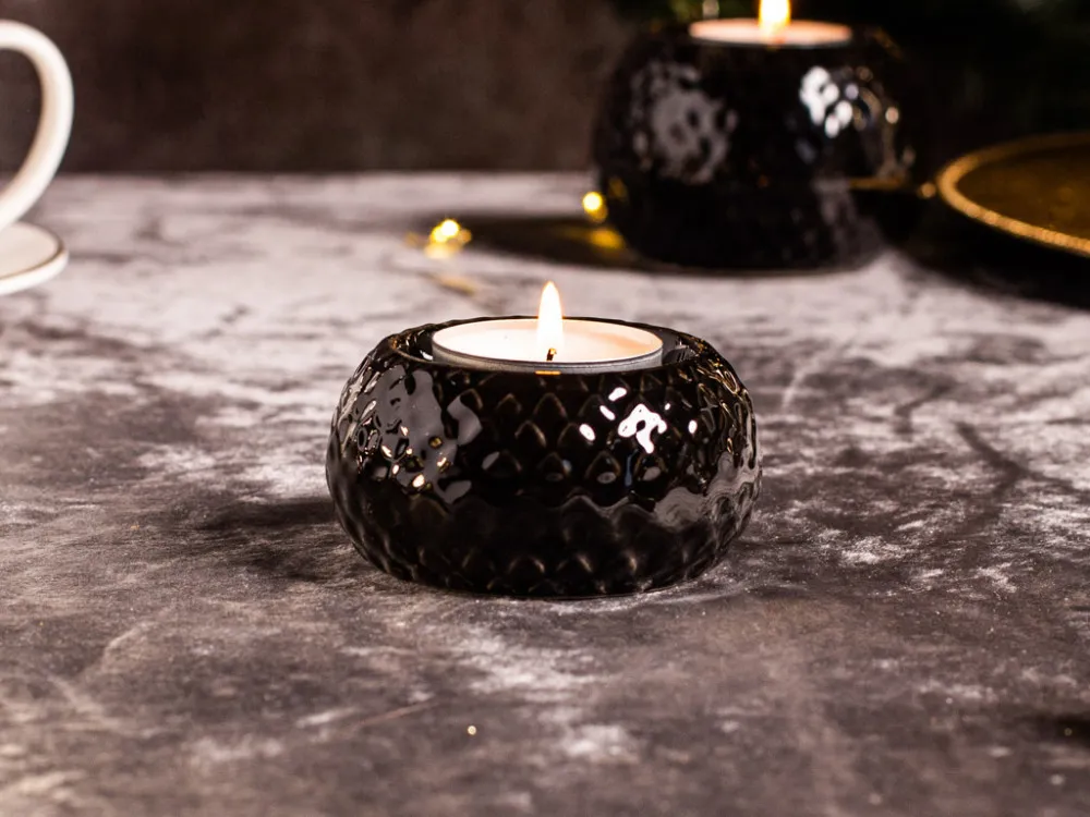 Świecznik ozdobny porcelanowy na tealighty / podgrzewacze Altom Design czarny 3,5 cm