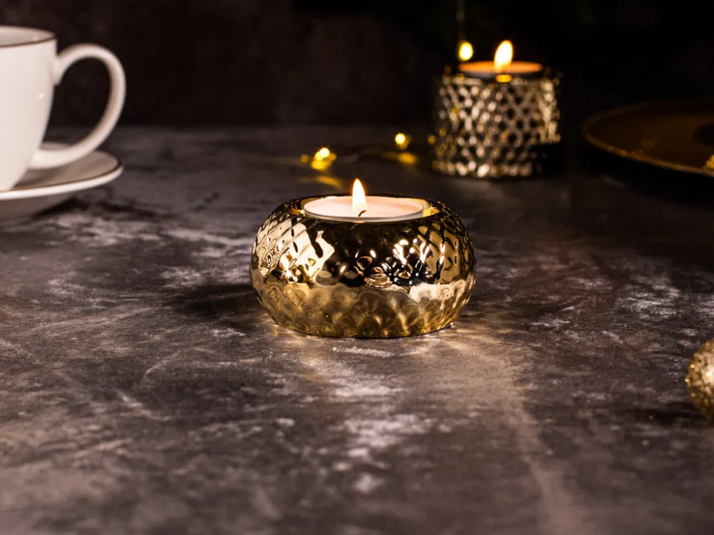 Świecznik ozdobny porcelanowy na tealighty / podgrzewacze Altom Design złoty 3,5 cm