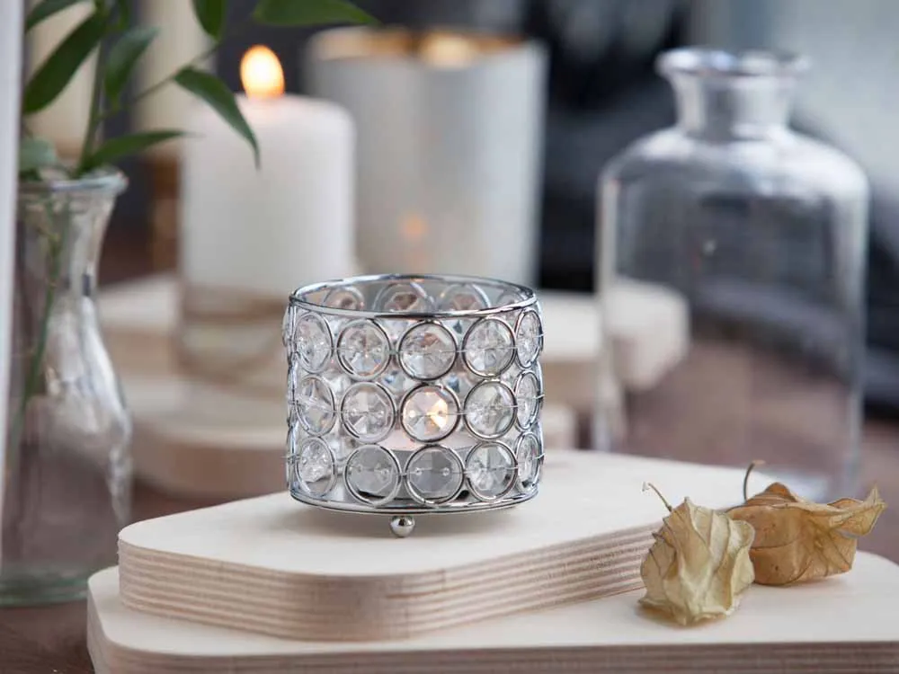 Świecznik ozdobny z kryształkami na tealight / podgrzewacze Altom Design 8 cm