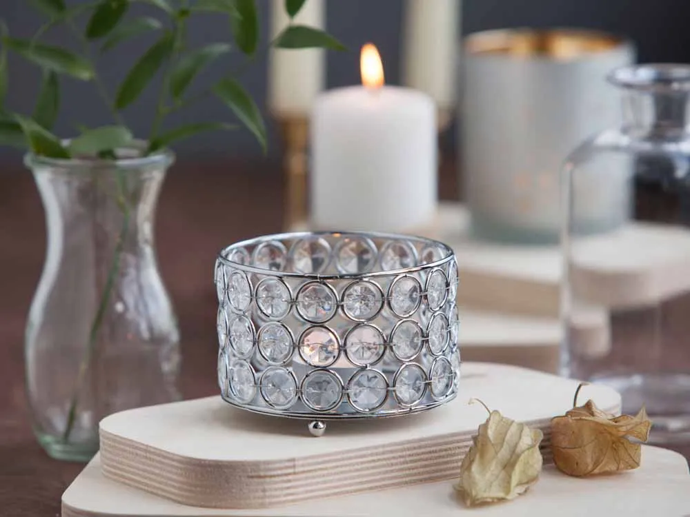 Świecznik ozdobny z kryształkami na tealighty / podgrzewacze Altom Design 10 cm