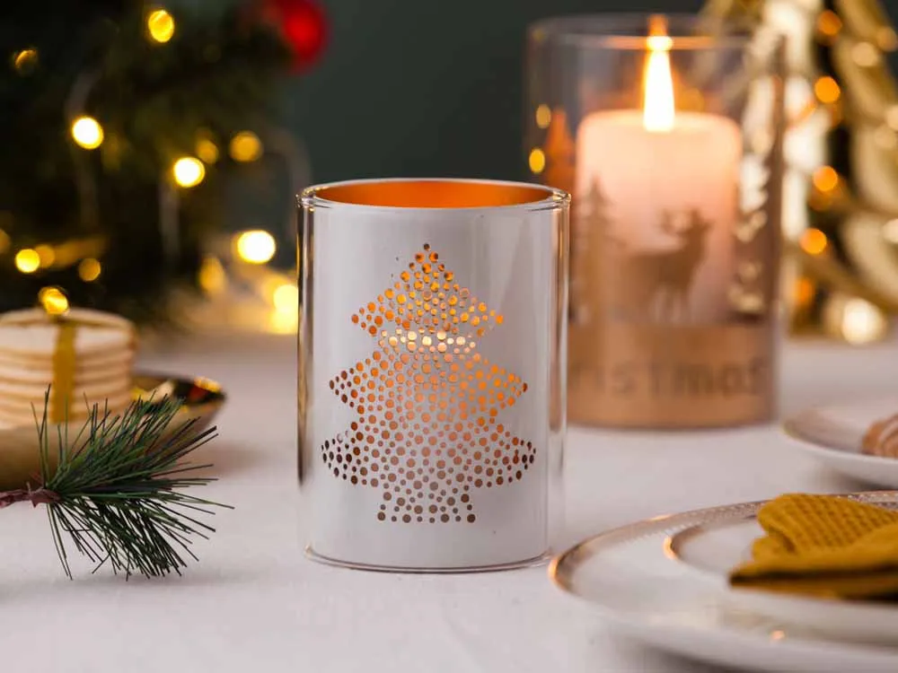 Świecznik świąteczny / lampion / dekoracja świąteczna / tea light / Boże Narodzenia Altom Design biały / choinka 9 x12 cm