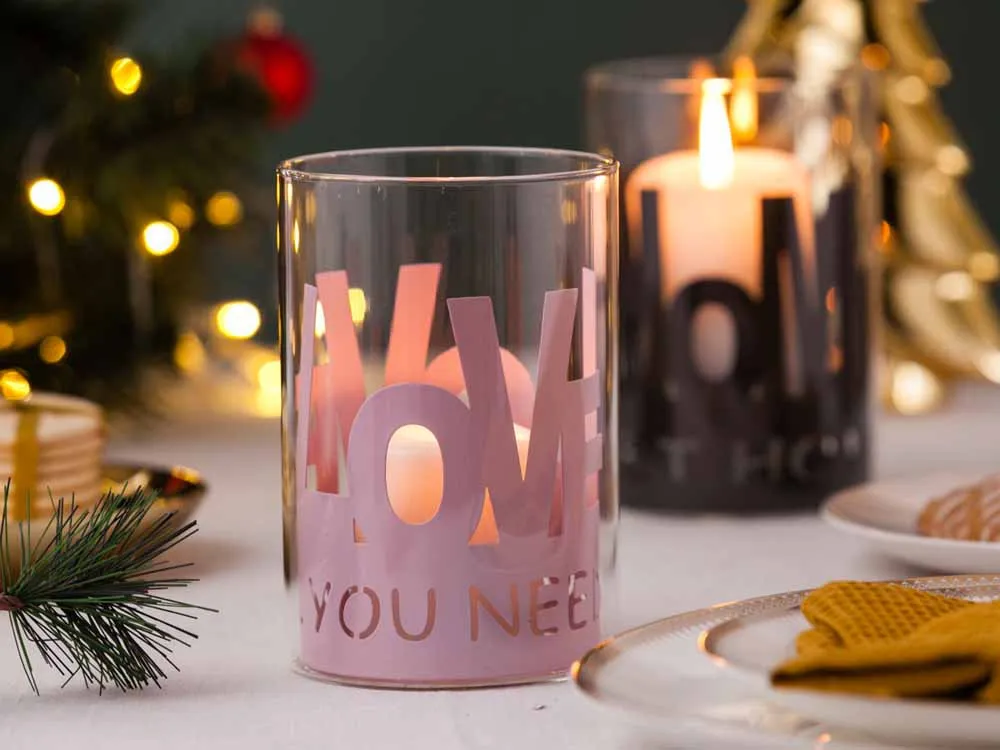Świecznik szklany / lampion na świeczki tea light / podgrzewacze w metalowej osłonce Altom Design Love różowy 10x15 cm